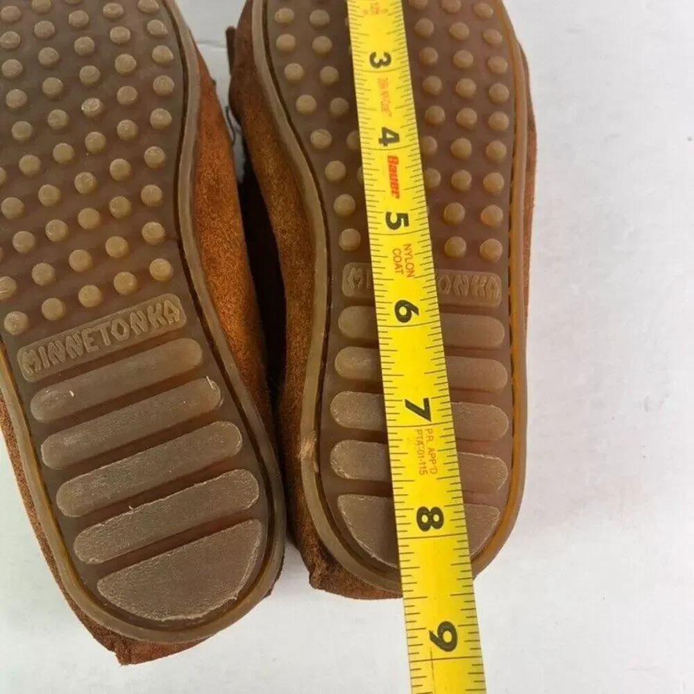 MINNETONKA Moccasin Casual Shoes Youth Kids US 2 Brown Suede Slip On Fringe 2402